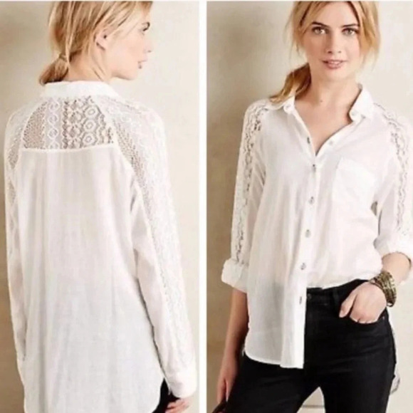 Anthropologie Holding Horses White Lace Button Front Shirt Size XS - Picture 3 of 12